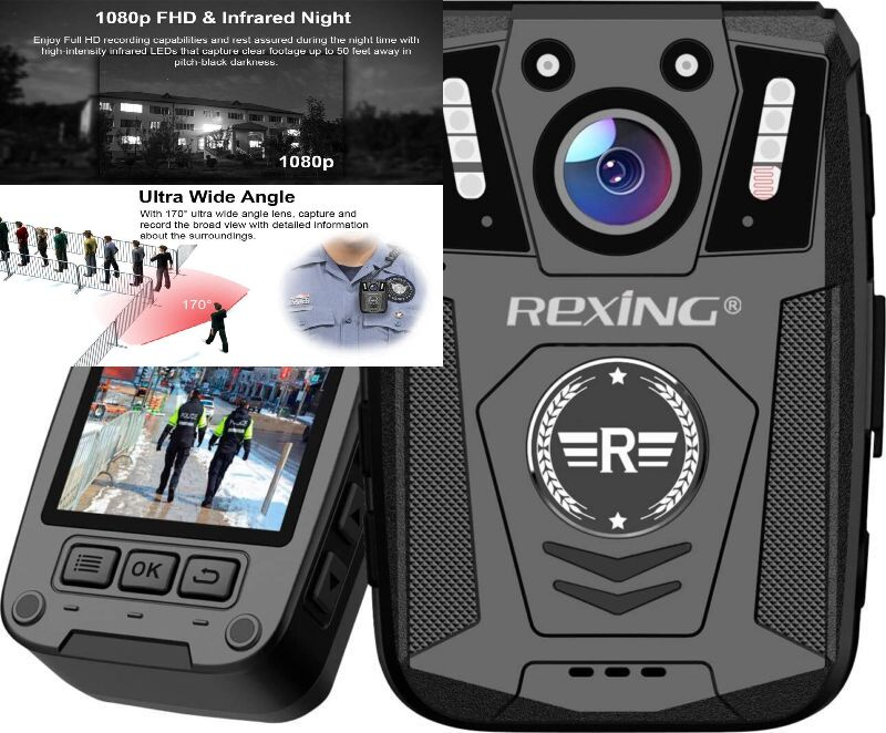 RexingUSA P1 Body Camera 1080p Full HD 2” Display 64G Memory Record