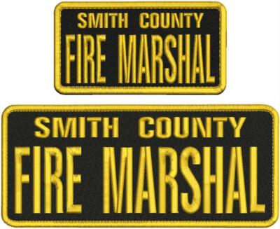 SMITH C F MARSHAL EMB PATCH 4X10 AND 3X6 HOOK ON BACK GOLD ON BLACK