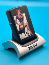 Genuine Brand New 2017 ZIPPO Lighter Rare SITTING SEXY LADY Satin Matte Black