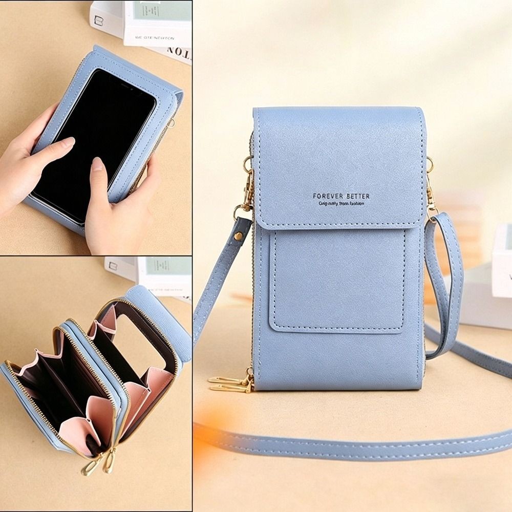 Zipper Flap Touch Screen Phone Bag PU Leather Crossbody Bags Handbag  For Women