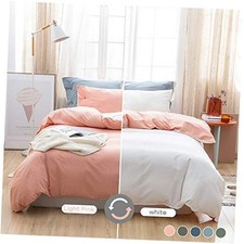 100 Washed Cotton Reversible Duvet Cover King King 90"x104" Pink  White