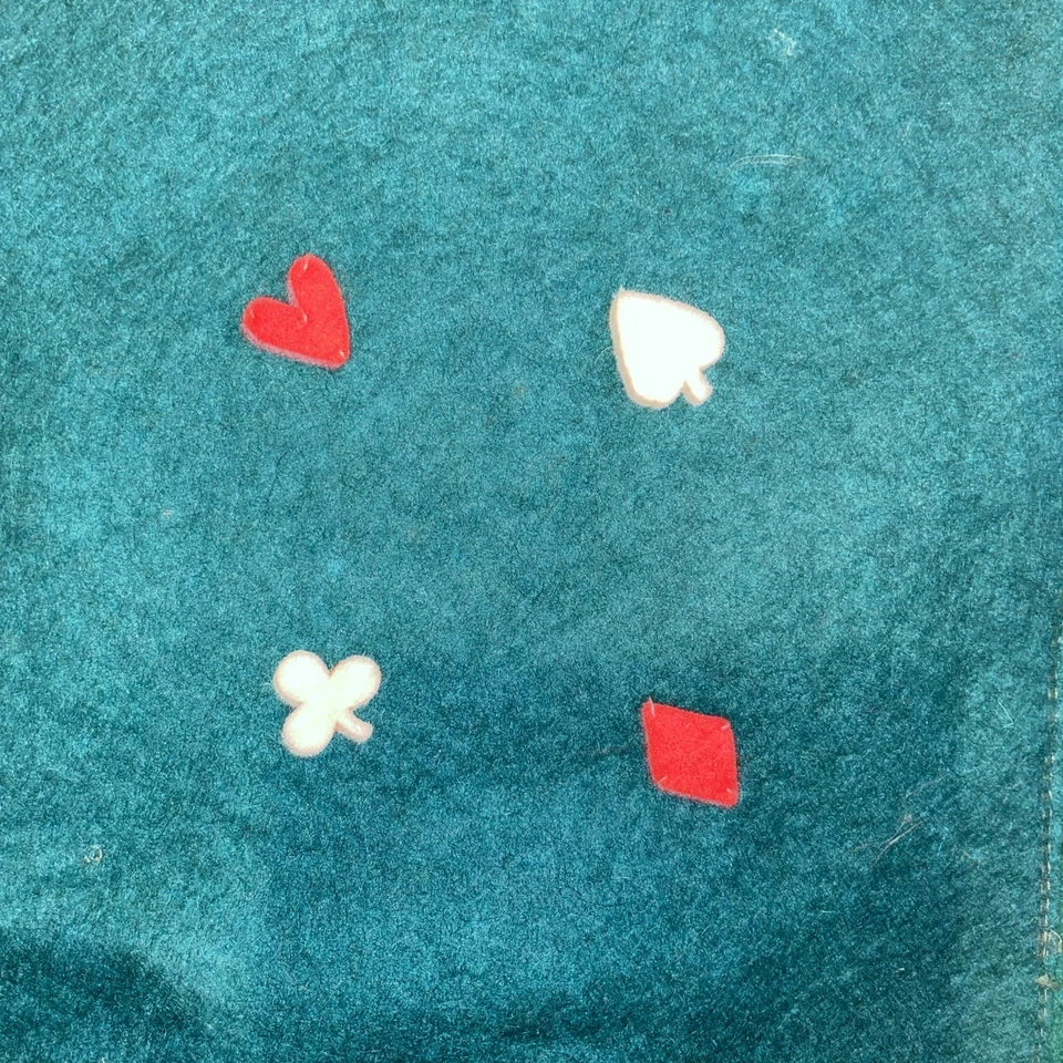 Vintage Bridge/ Poker Card Table Cover With Hand Stitched Boarder & Suits 31x31” - Image 3 of 4