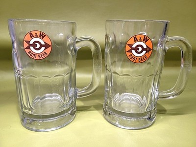 PAIR OF VINTAGE 1960s A&W ROOT BEER MUGS = 16 OUNCE - 5 3/4 INCH