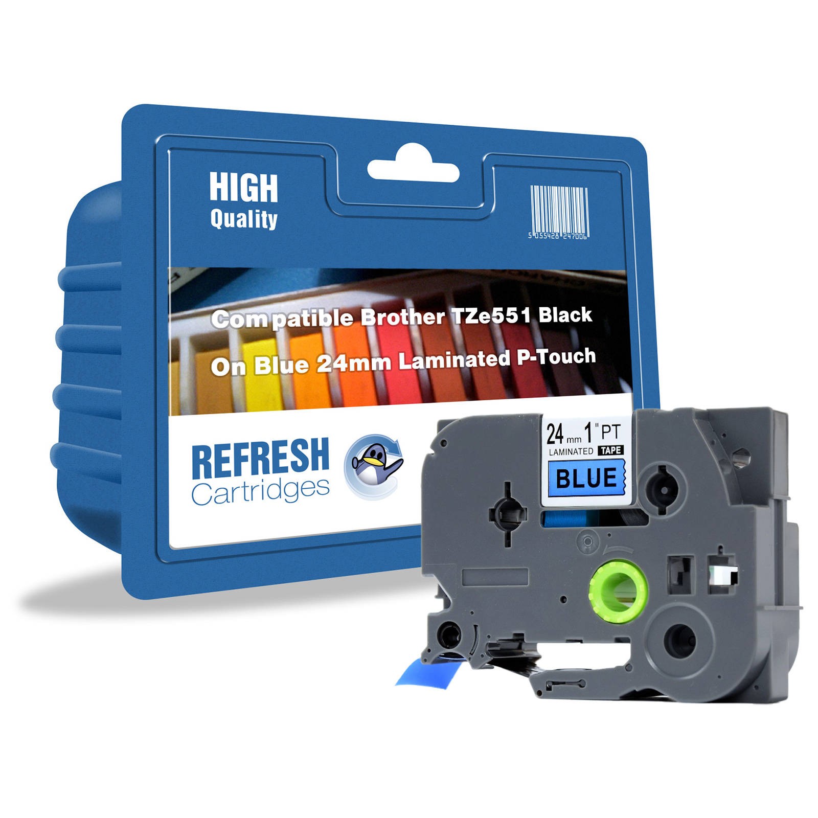 Refresh Cartridges TZE-551 Black On Blue 24mm Label Tape For Brother P-Touch
