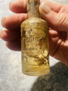 Antique Amber Glass Hair & Skin Care Bottle Embossed "PERFUMER" Lowell Mass