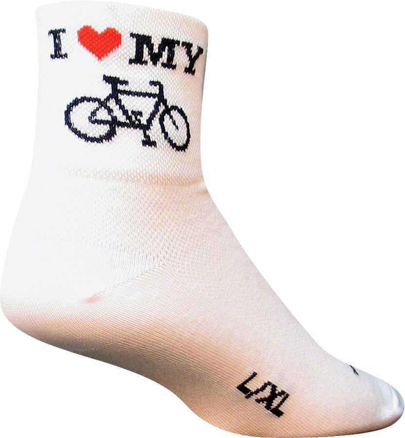 SockGuy Classic I Love My Bike Socks - 3", White, Large/X-La