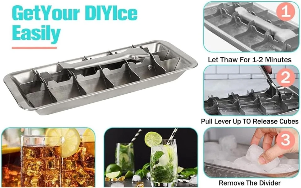 Bandeja de cubitos de hielo de acero inoxidable de 18 compartimentos diseño a prueba de polvo de fácil liberación Foto 4 de 4