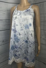 Lauren Ralph Lauren Baby Blue Floral Satin Slip Dress Lace Trim Night Gown Sz S