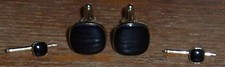 Square Black Gold Tone Cuff Links Two Collar Studs Vintage Men's Jewelry
