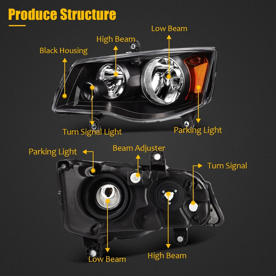 Pair For 2011-2020 Dodge Grand Caravan 2008-2016 Town&Country Headlights - Imagem 2 de 4