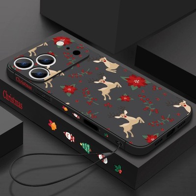 Hülle für iPhone 17 Pro Max Air 16 15 14 13 12 Kirschmuster-TPU-Lanyard-Schutz