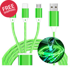 3-in-1 LED Multi Light Up Fast Charging Cable 3A USB-C Micro USB Nylon Braid