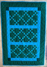 41x58 Amish Style Hand Stitched Cotton Quilt Aqua Green Patchwork Hearts