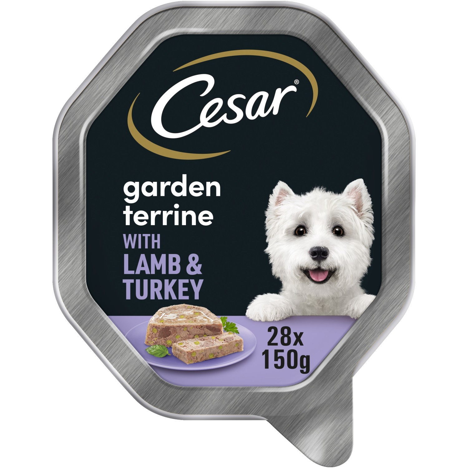 28 x 150g Cesar Garden Terrine Adult Wet Dog Food Trays Lamb & Turkey In Loaf