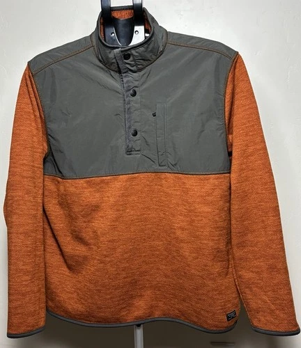 GH Bass & Co For Hard Service Fleece Pullover Orange Gray Snap Jacket Mens L - product listing photo