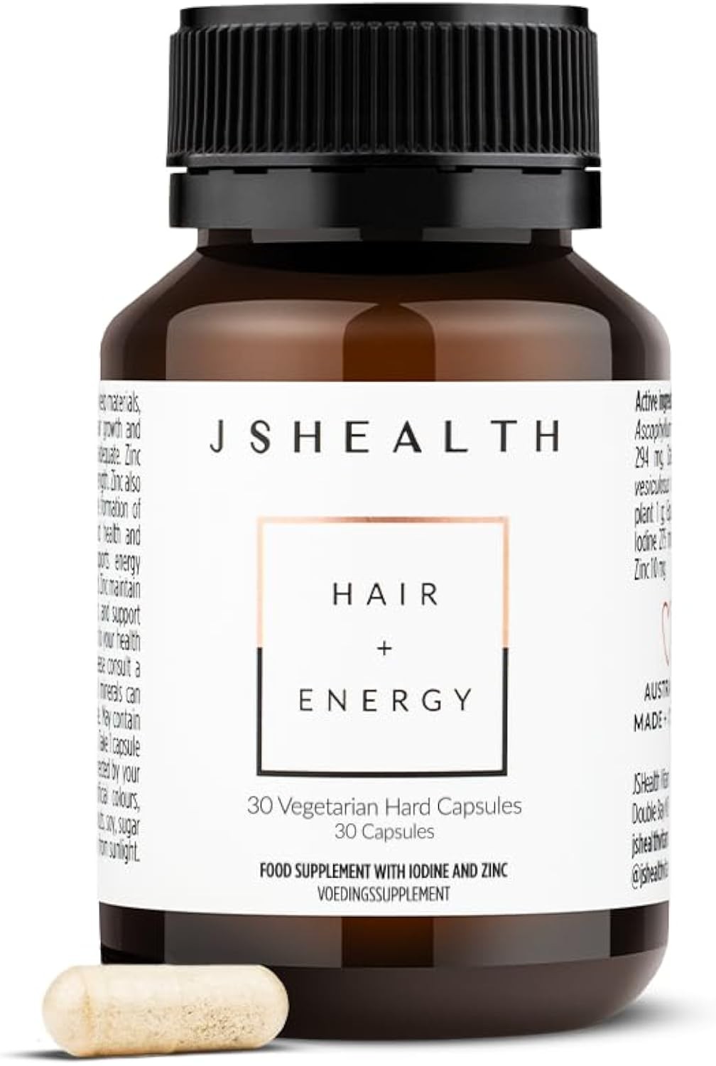 JSHealth Vitamins Hair & Energy Formula 30 Capsules, Hair Growth Supplement