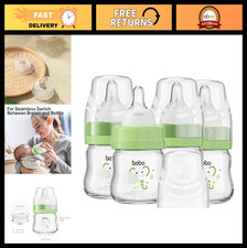 4-Pack Clear Wide Neck Baby Bottles with Slow Flow Nipple - Anti-Colic, 0 Month