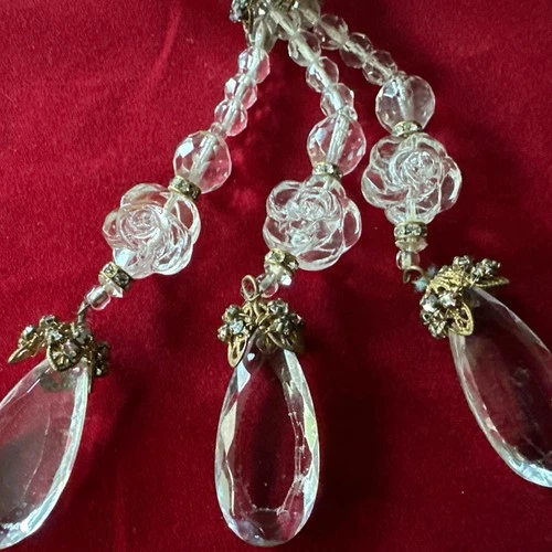 Vintage Signed Miriam Haskell Brass Crystal Flower Glass Dangle Necklace