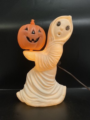 Vintage General Foam Plastics Ghost & Pumpkin Halloween Blow Mold Lamp