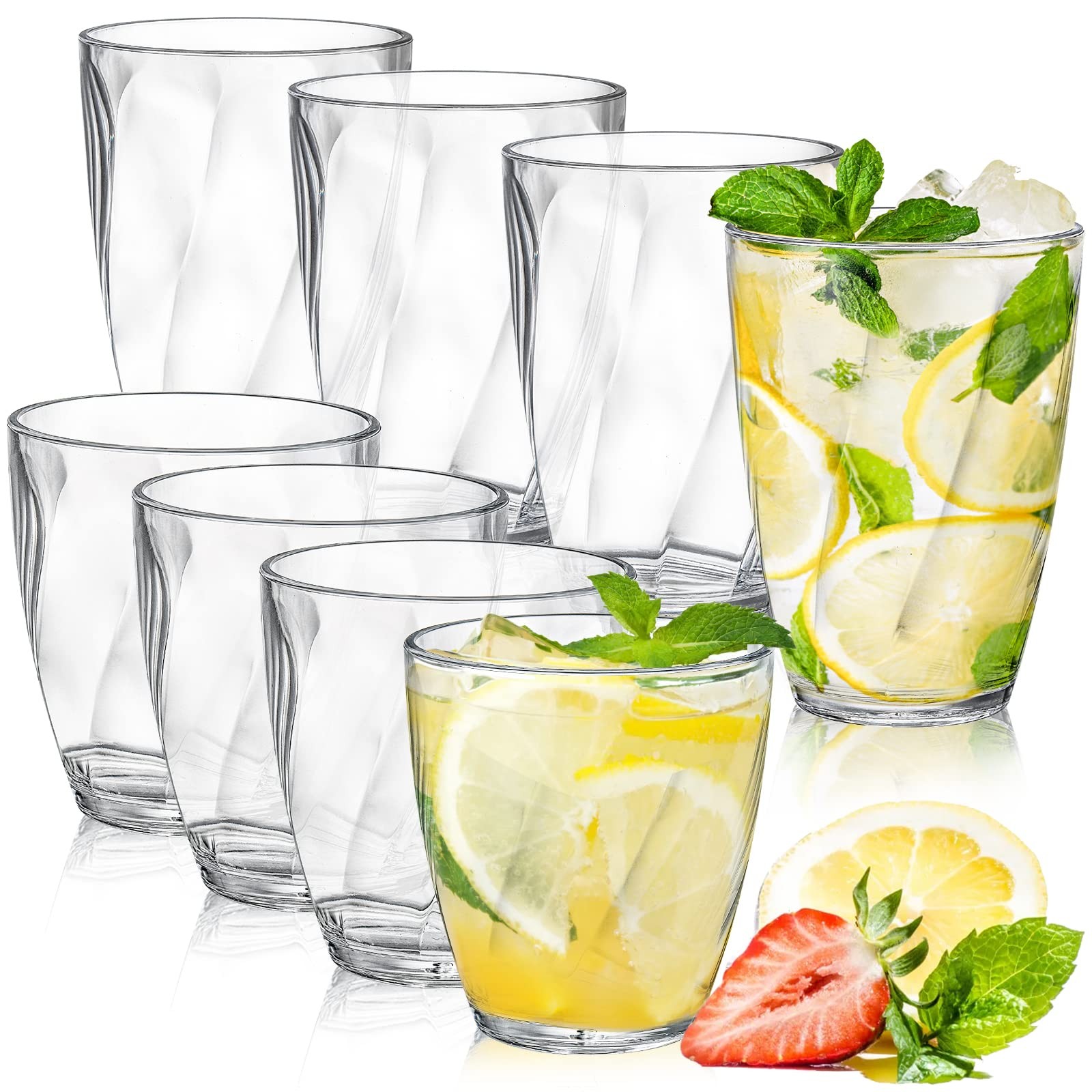 New Lawei Set of 8 Plastic Drinking Glasses, 10oz and 13oz Reusable Shatterproof