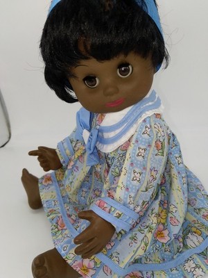 vintage dark skin doll beautiful brown eyes soft hair dressed ethnic 15'' (BOX H)