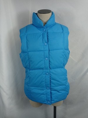 Lands  End Blue Quilted Down Vest Women s M 10-12 Snap Front Sleeveless Puffer