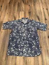J.J. Cochran Mens Blue & White Floral Button-Up Shirt M 100% Cotton Made In USA