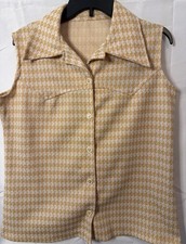 Vintage Handmade Women  s Button-down Vest 70  s Houndstooth Polyester Wide Collar