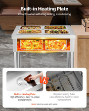 4-Pan Commercial Food Warmer, 4 x 1/2 Pans Electric Steam Table, 1500W Professi