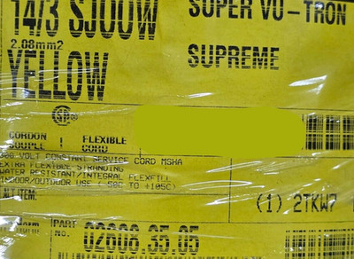 Carol 02608 14/3C Super Vu-Tron Supreme Yellow SJOOW 300V Power Cable Cord /10ft
