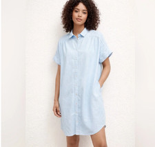 NWT Well Worn Women's XL Light Blue Button-Down Linen Blend Shirt Dress G2167