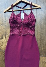 Cost £42 Stunning burgundy River island dress size 6 with lace fitted