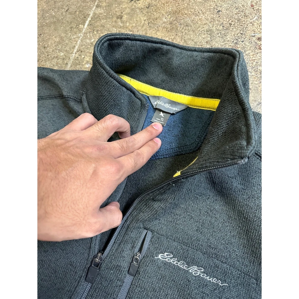 Blusa Eddie Bauer masculina cinza meio zíper pulôver manga longa - Imagem 3 de 4