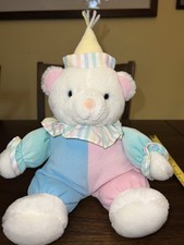 Vintage EDEN Pastel Musical Plush Bear Clown it s a Small World Wind Up Nursery