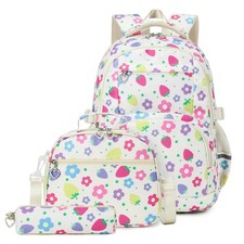 Girl's Strawberry Backpack Set for Middle School Students and Teens Bookbags