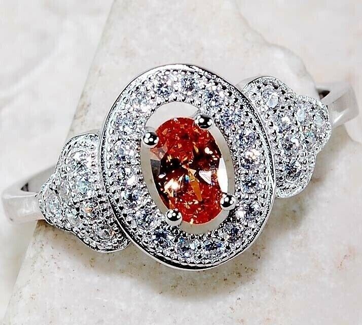 1CT  Padparadscha 925 Sterling Silver Ring Sz 9 MM1-2