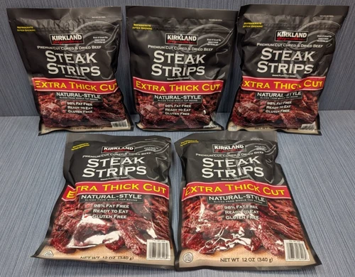 Kirkland Premium Cut Steak Strips Beef Jerky Extra-Thick Gluten-Free 12 oz 5 PK