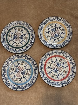 4 Vintage Hand Painted Expressions Ceramic 10.5  Plates Set Mediterranean EUC