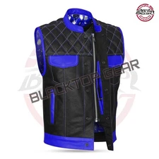 Men's Black Cowhide Leather Vest Diamond Padding Hunt Club SOA Rider's Waistcoat