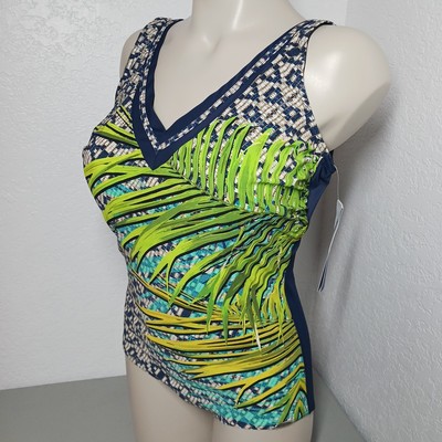 Sunflair One Piece Swimsuit 16E With Soft Cups Tummy Control Palms Caribbean 