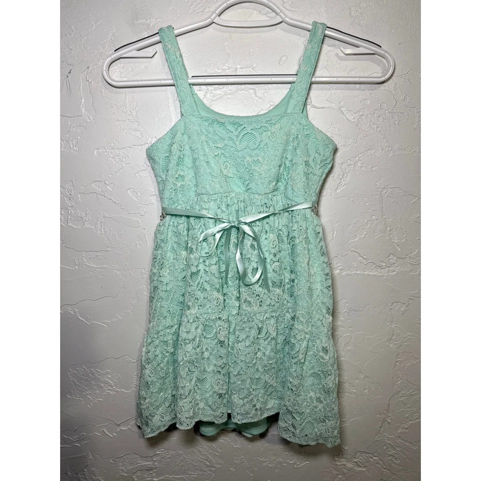 Vestido formal con superposición de encaje verde azulado Lilt niñas pequeño 6/6X boda evento ocasión Foto 3 de 4