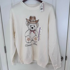 NWT Zoe  Liv Country Music Teddy Bear Cream Crewneck Sweatshirt Women  s XL