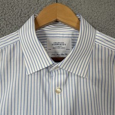 Charles Tyrwhitt Shirt Mens 17 36 Blue Striped Slim Fit Non Iron Cotton