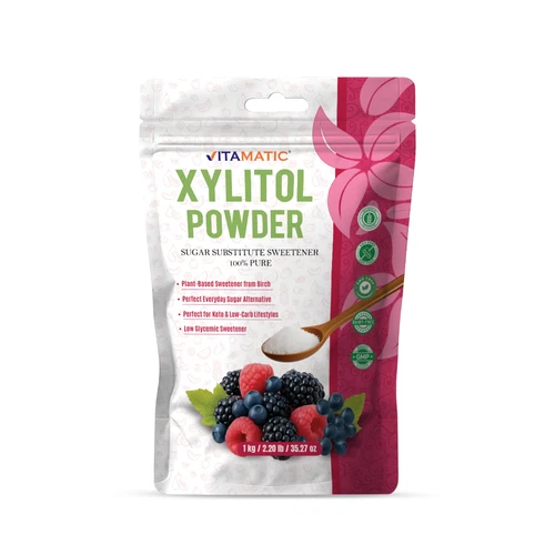 Vitamatic Xylitol Pure Powder 1 KG (2.2 lb) – 100% Pure Birch Derived Sweetener