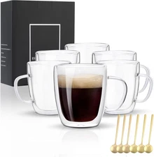Glass Coffee Mugs Set Of 6, 13.5 OZ Insulated Double 13.5OZ(6-PACK), Clear 