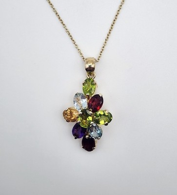 Stauer Sterling Silver Vermeil Multi Stone Pendant with Adjustable Chain 18''