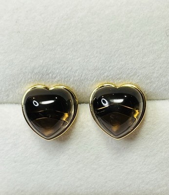 Gold 925 Sterling Silber natürliche braune Rauchquarz Herz Ohrstecker