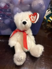 Ty Attic Treasures Amore White Valentine Bear w/ Red Ribbon Retired Tagged