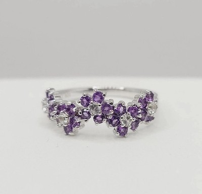 14k White Gold Plated 3 Ct Round Simulated Amethyst Women Engagement Band Ring