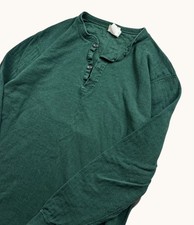 Vintage Men’s L.L. Bean Rivers Drivers Shirt Henley Cotton Green 80s USA Made L